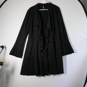Free People Faux Suede Meadow Jacket Duster Bell Sleeve Open Front Black L‎